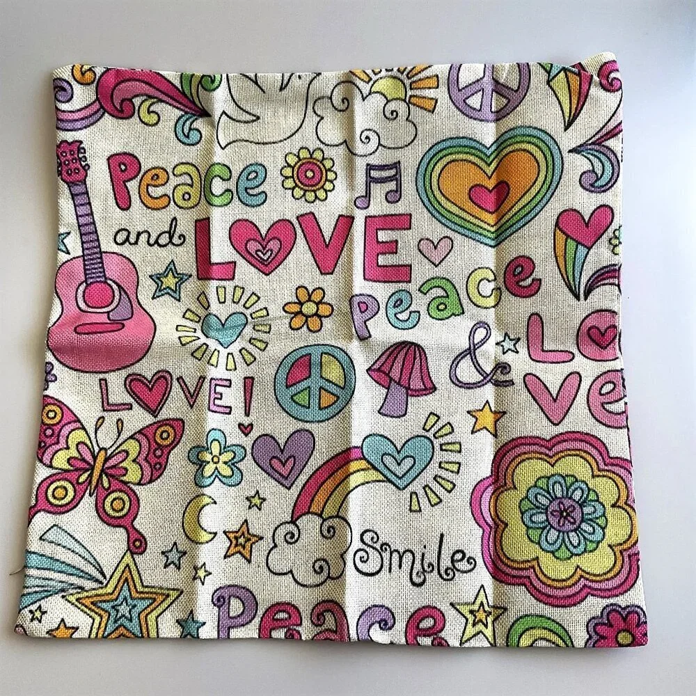 LOVE PEACE NOTEBOOK DOODLES DECORATIVE SQUARE ACCENT PILLOW CASE